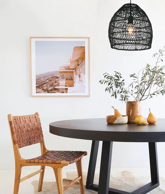 COUP Rattan Matte Black Ellipse Pendant Light COUP1