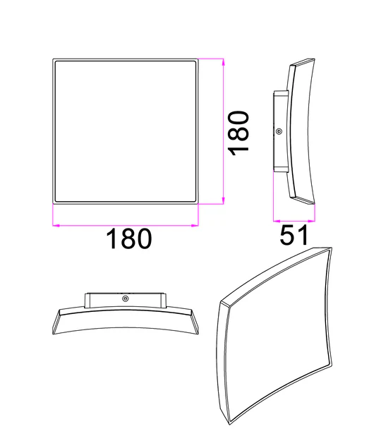 CRISTAL: LED Tri-CCT Exterior Curved Square Wall Lights IP65 CRISTAL1
