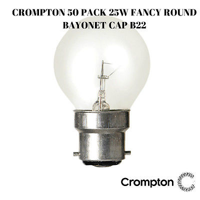Crompton equivalent 50 Pack 25W Clear Fancy Round Light Globes / Bulbs Bayonet Cap B22