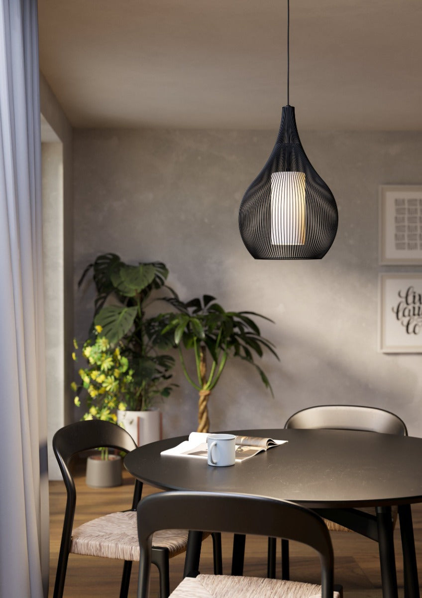 Razon 1 Light Pendant Large E27 40W Black 900828N
