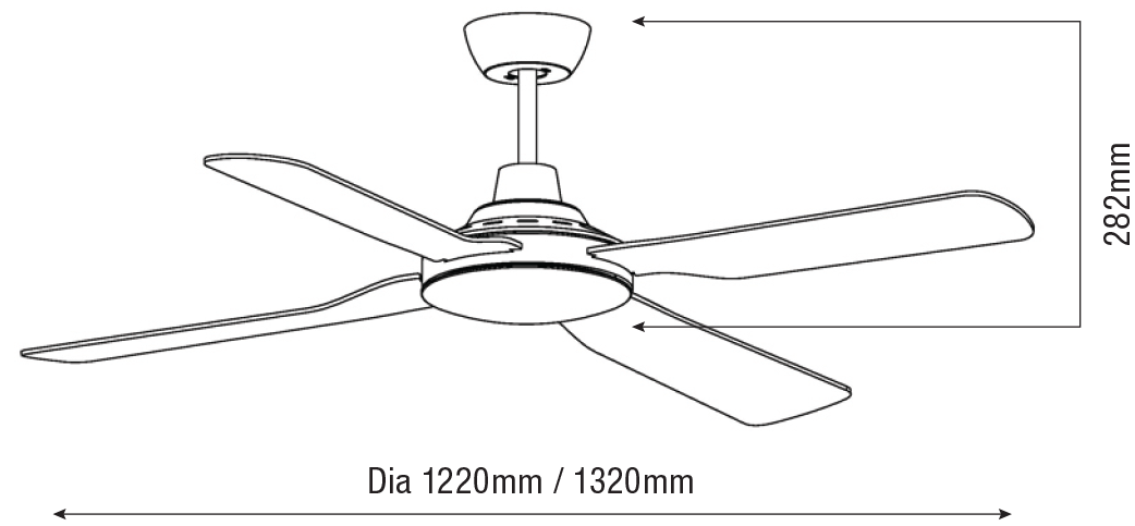 Discovery 1320mm 4 Blade ABS Ceiling Fan Only Matt Black - MDF134M