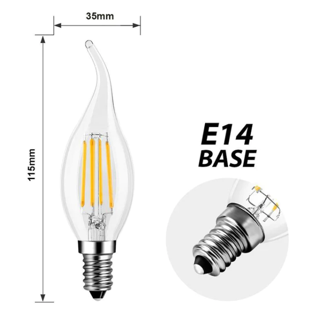 4W Flame Tip Candle Dimmable LED Bulb (E14) Clear in Warm White - ELE4WE14FT27KDIMCL