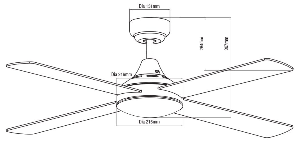 Four Seasons Link 1220mm 4 Blade Ceiling Fan Only Matt Black - FSL124M