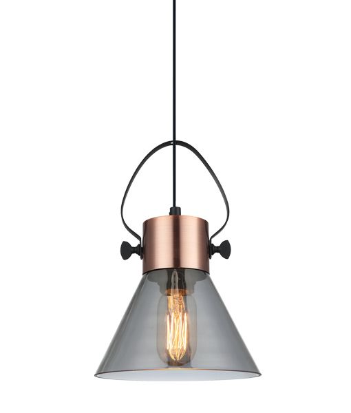 PENDANT ES 60W Copper Plate with smoke Glass FUMOSO1 Cla Lighting
