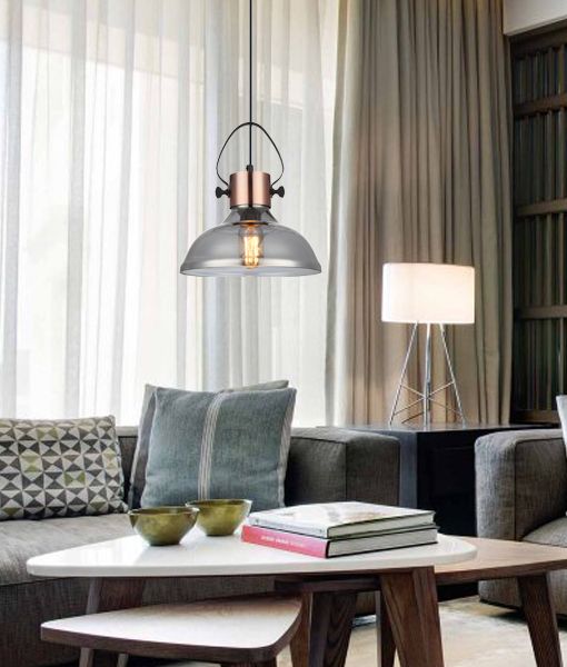 PENDANT ES 60W Copper Plate with smoked Glass FUMOSO3 Cla Lighting