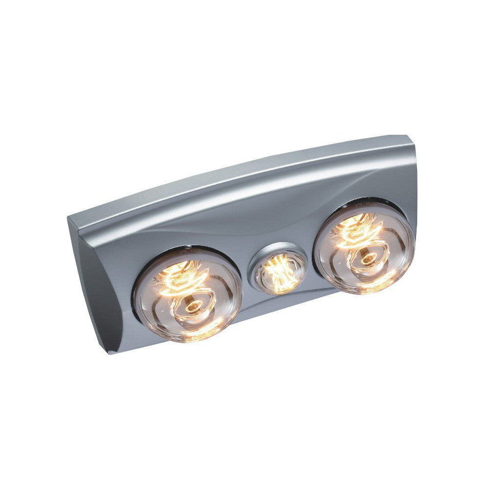 EKO - 2 Light 3 in 1 Bathroom Heat Exhaust with side duct - 6w LED R63 energy saver globe- Silver H2LS Ventair