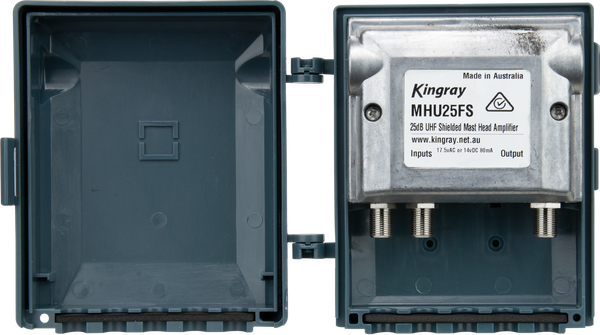Kingray MHU25FS 25dB UHF Masthead Amplifier, Fully Shielded, Separate or Combined Input with LTE Filter
