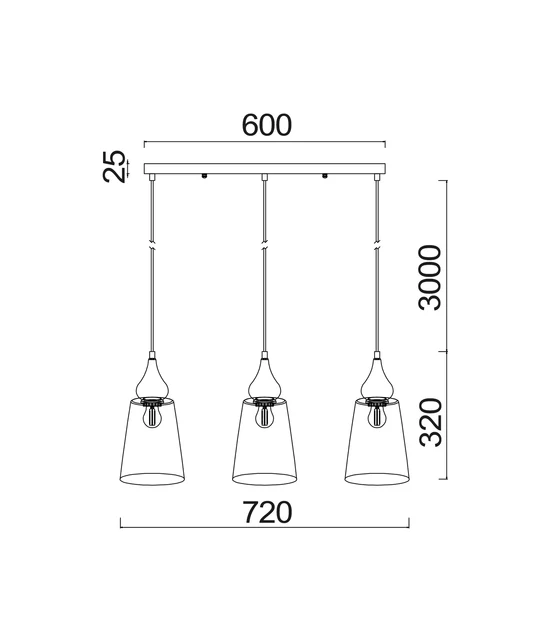 JEREZ Modern Ellipse Glass Flat Top 3 Pendant Lights JEREZ2X3S
