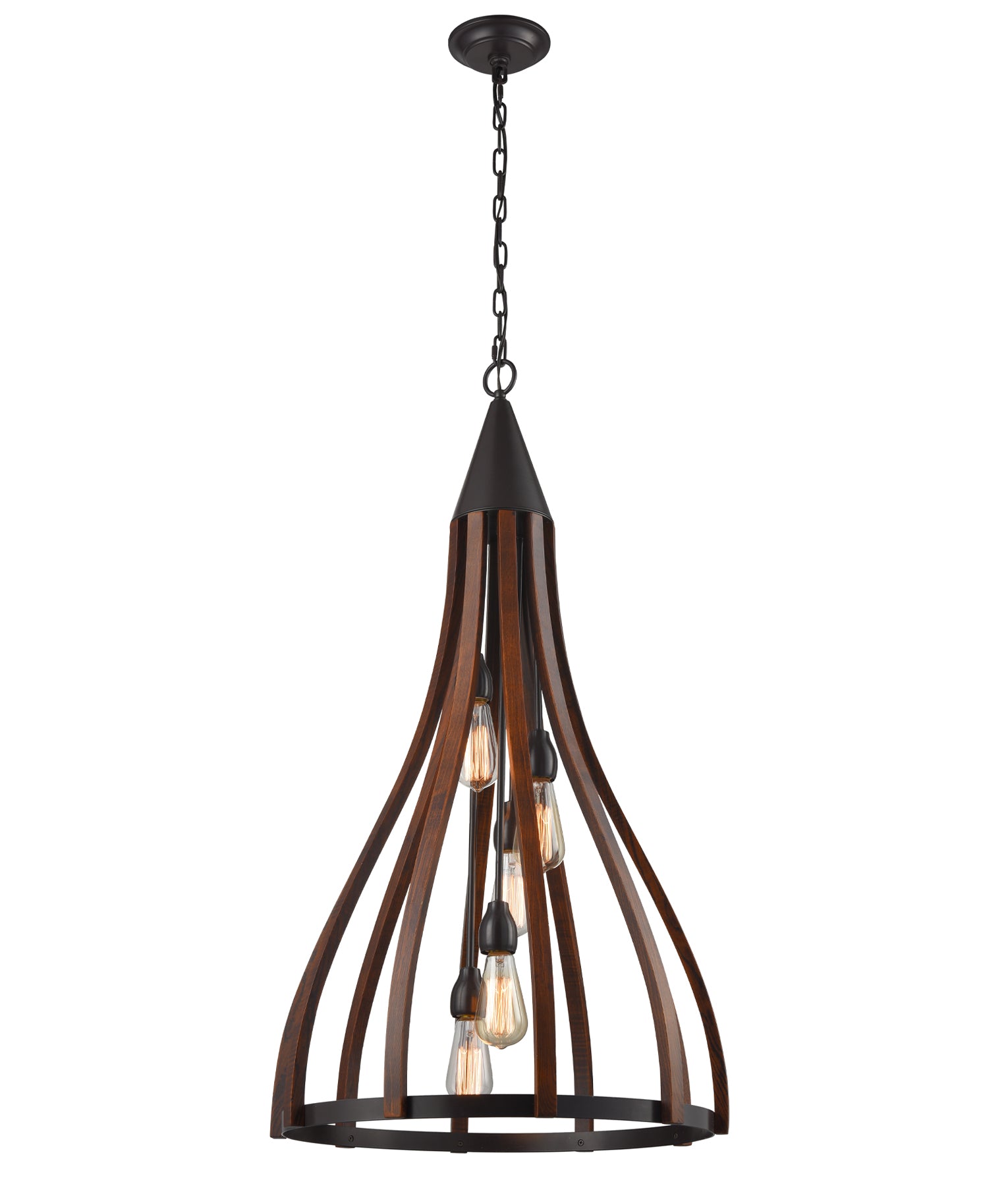 KHALEESI Oak Dark Red Wood 5 Light Large Pendant - KHALEESI3