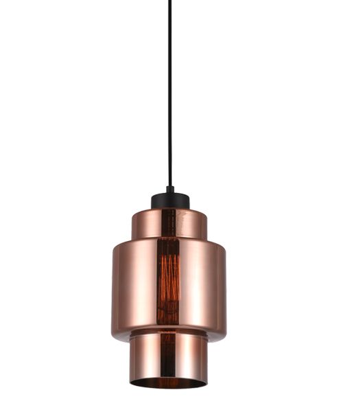 PENDANT ES 72W Copper coloured Glass with Silver internal Dble Cylinder WTY LAMINA3 CLA Lighting