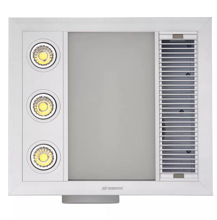 Linear Mini LED 1000w Halogen Heat LED 3 in 1 Bathroom Heater with High Extraction Exhaust Fan White MBHM1000W