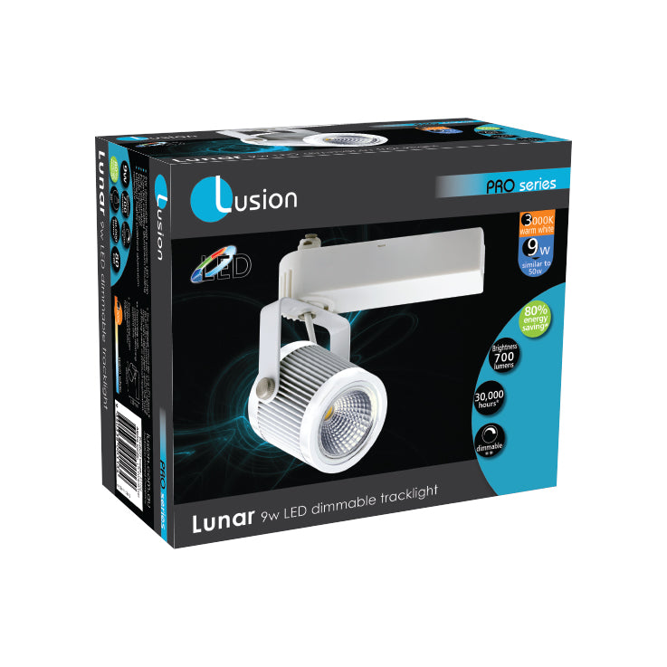 White Lunar 9W LED dimmable tracklight 3000k Warm White 3 Wire - 52102