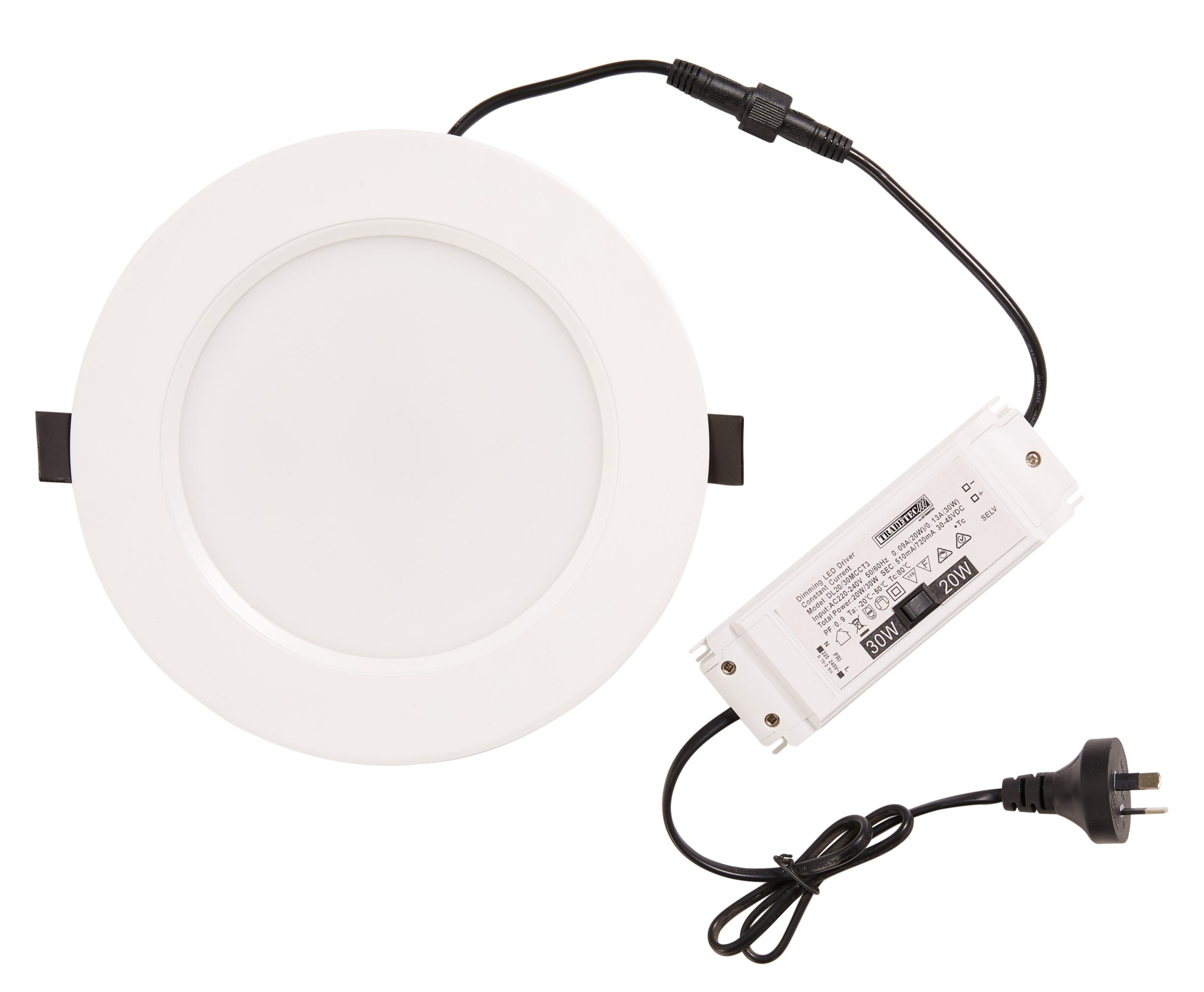 Tradetec Discus Dual Wattage 20w & 30w Tricolour LED Downlight White - TLDD34523WD