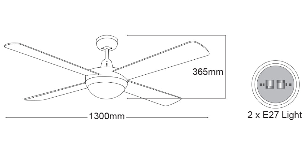 Lifestyle 52" Ceiling Fan with Lightt 2 x E27 White DLS1344W