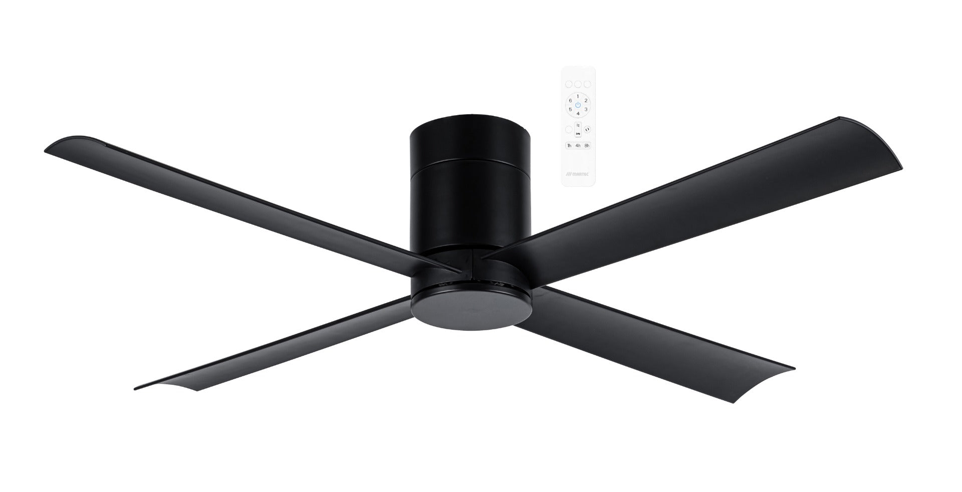 MCDC124M Carrara DC Close to Ceiling 4 ABS Blade 1220mm Hugger WIFI & Remote Control Ceiling Fan Matt Black