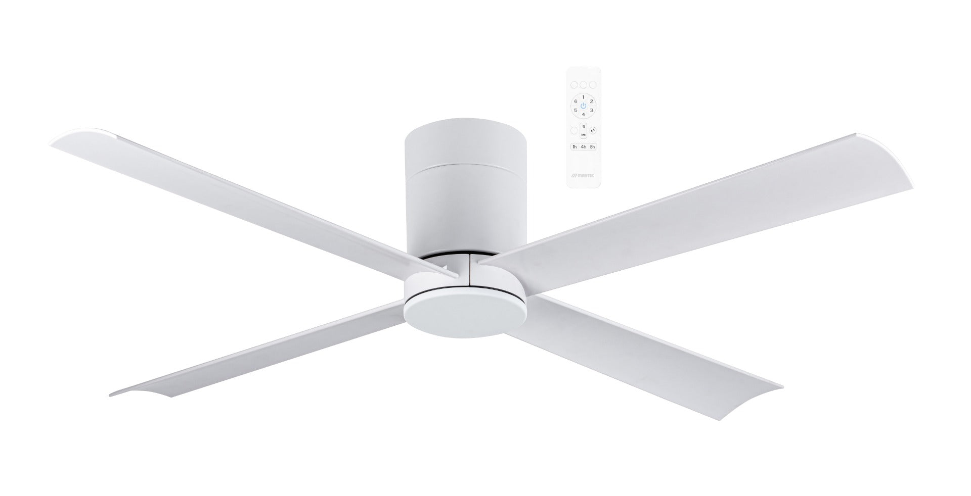 MCDC124W Carrara DC Close to Ceiling 4 ABS Blade 1220mm Hugger WIFI & Remote Control Ceiling Fan Matt White
