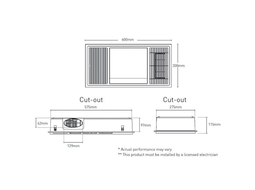 Mercator Mercury 3-in-1 Bathroom Heater 2000W PTC Heating Element in White - BH212ESWWH