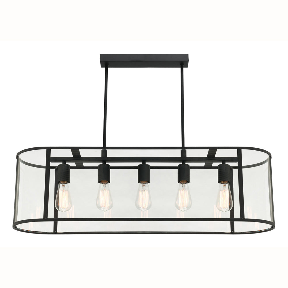Liverpool 5 Light Oval Pendent (MG6125) Sand Black Metalware with Clear Glass Mercator Lighting