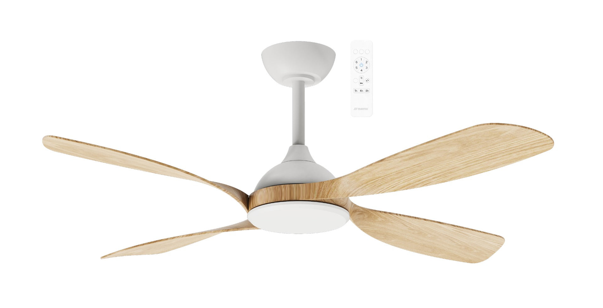 Hampton DC 52" Smart WIFI Ceiling Fan In White with Oak Blade MHDC134WO