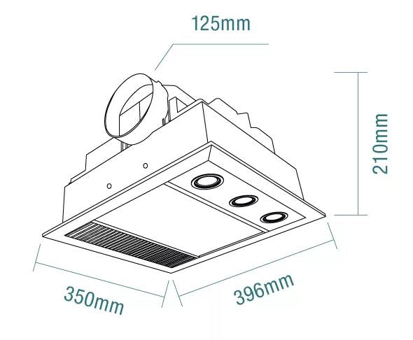 Linear Mini LED 1000w Halogen Heat LED 3 in 1 Bathroom Heater with High Extraction Exhaust Fan White MBHM1000W