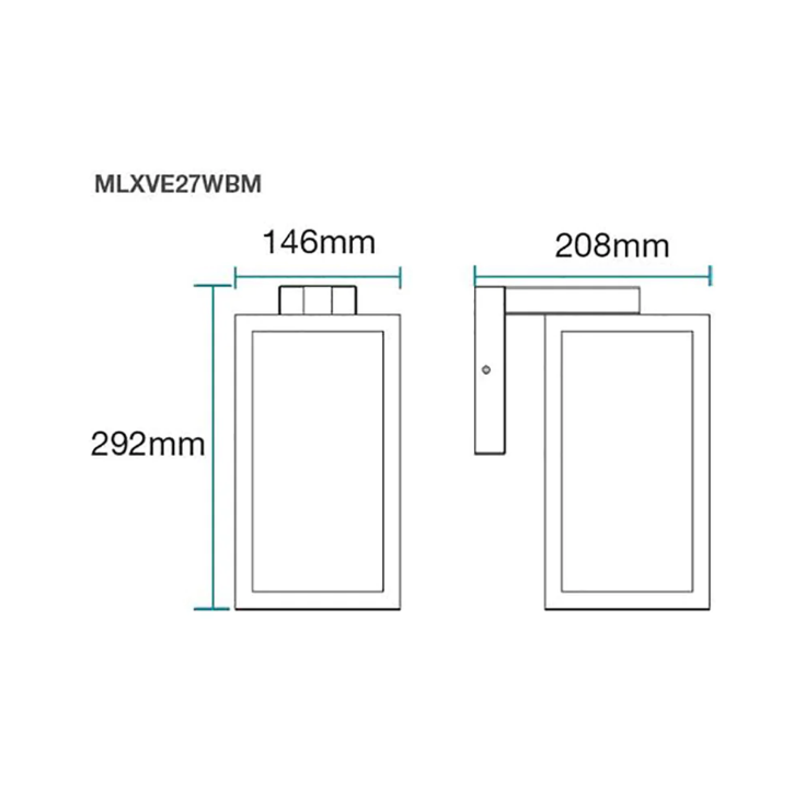 Vancouver E27 Wall Bracket Exterior Matt Black - MLXVE27WBM