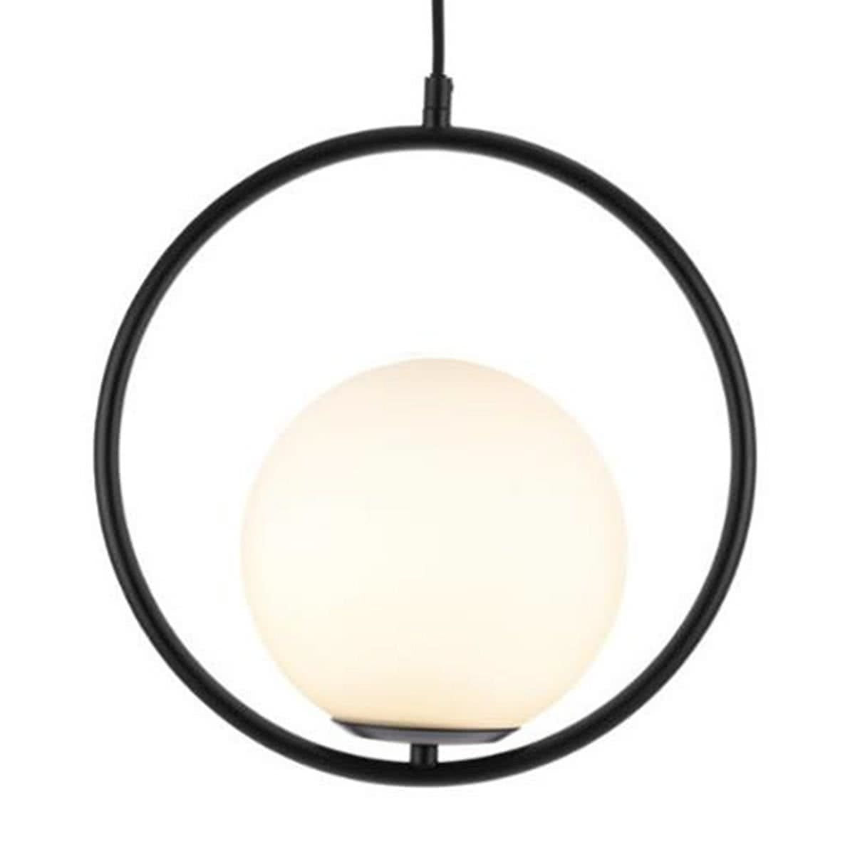MERCATOR Edith Opal Ball Pendant with Circular Metal Frame - Black - E14 MPL506BLK