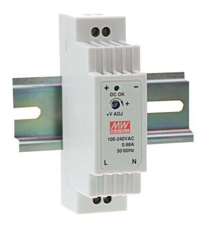 Mean Well DIN Rail Panel Mount Power Supply, 12V dc Output Voltage, 1.25A output current - DR-15-12