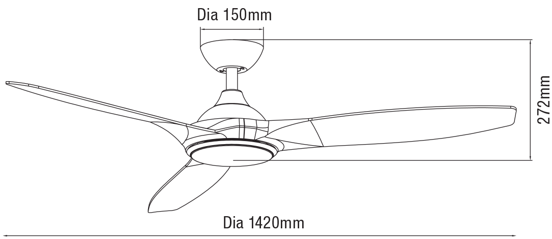 Newport 1420mm 3 ABS Blade DC Remote Control Ceiling Fan with 18w LED Light Tricolour White Satin/White Satin - MNF1433WWR