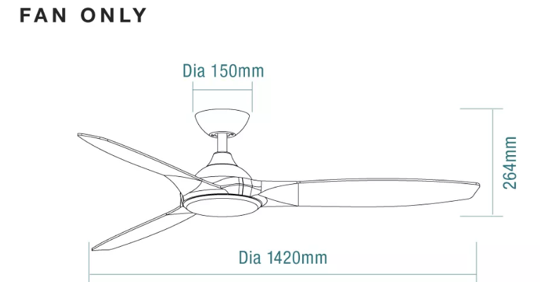 Newport 1420mm 3 ABS Blade DC Remote Control Ceiling Fan In White/Oak