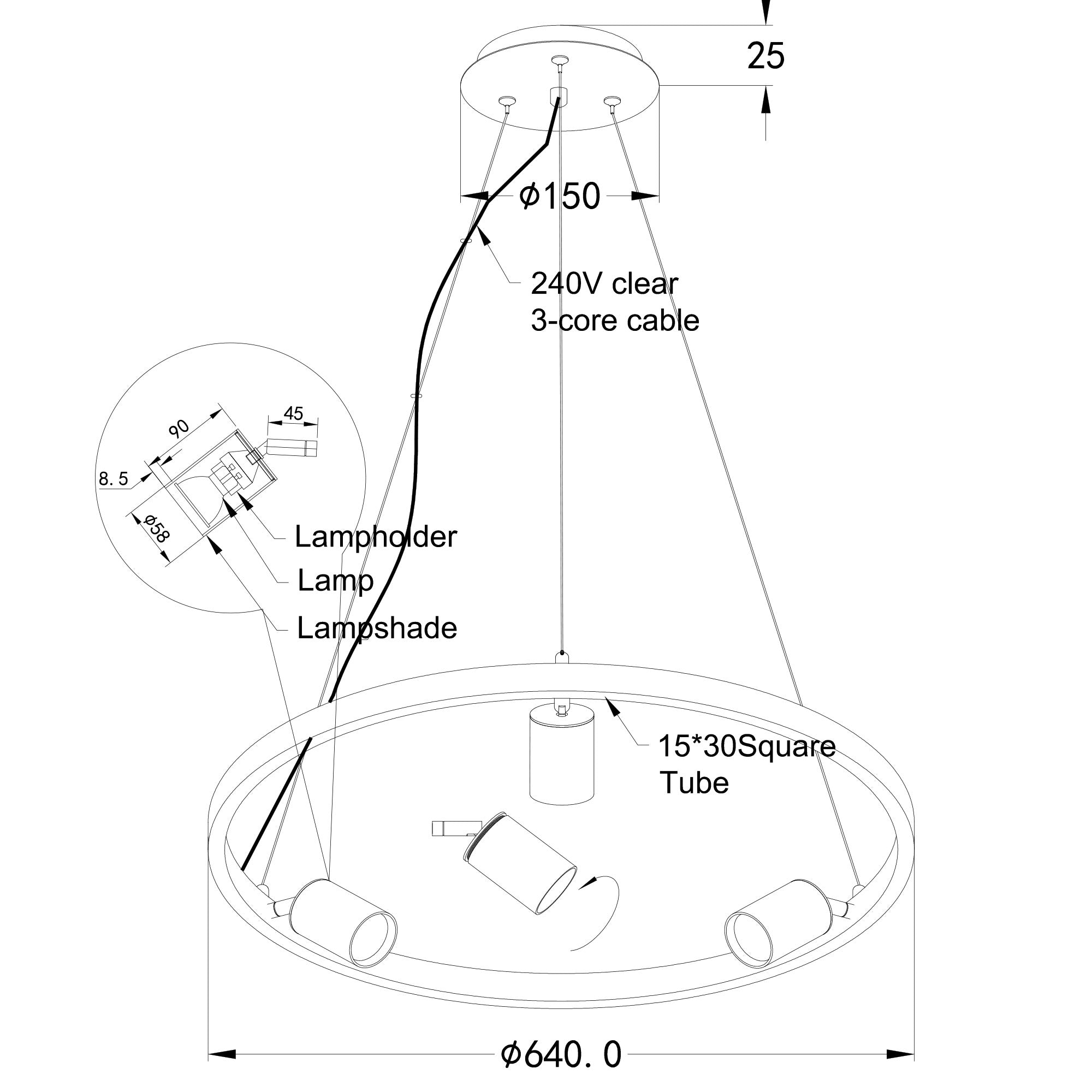 PANO 3 LIGHT PENDANT SPOT BLACK - OL56093BK