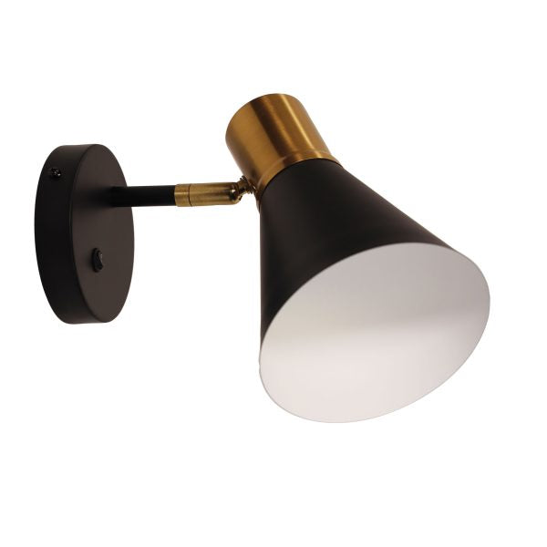 NORBERT WALL LIGHT w/ SWITCH BK/SATIN BRASS OL56213SB