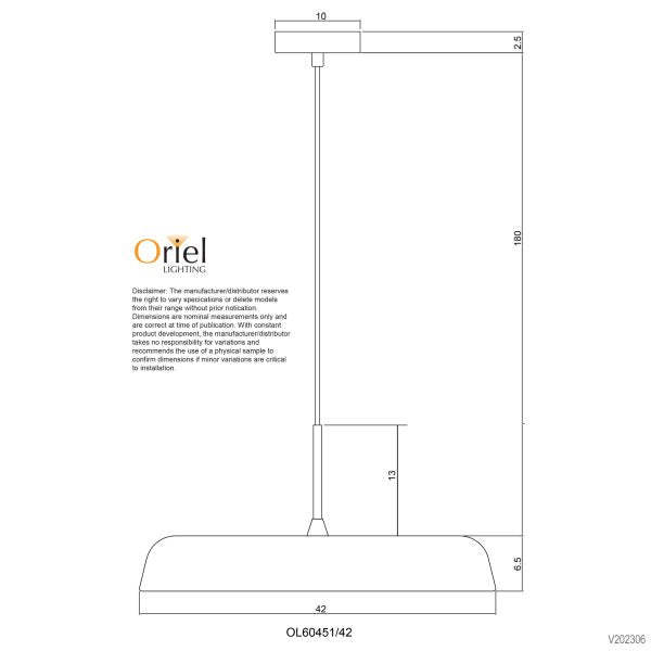 MADISON.42 CCT LED WHITE SINGLE PENDANT - OL60451/42WH