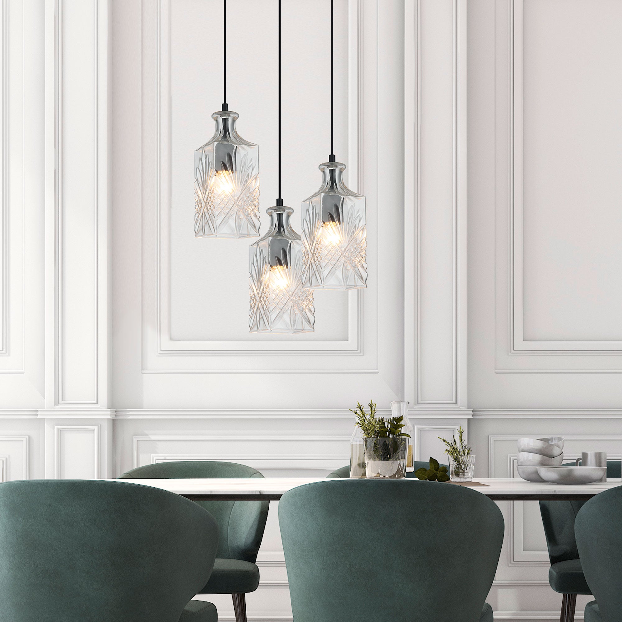 DECANT 4 Retro Vintage Cut Glass Pendant - OL63504CL