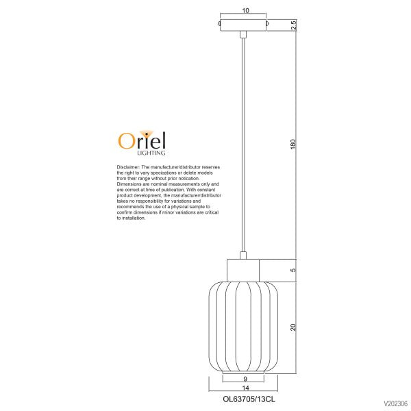 MILLER.130 SINGLE PENDANT CLEAR/BLACK - OL63705/13CL