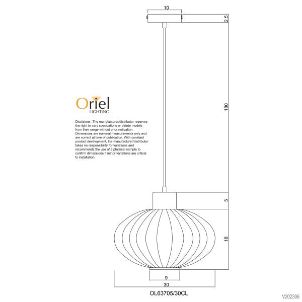 MILLER.300 SINGLE PENDANT CLEAR/BLACK - OL63705/30CL
