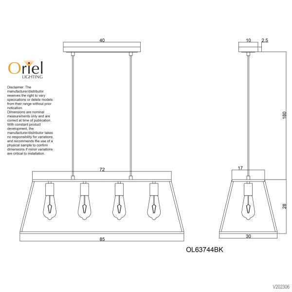 WAINSCOTT.4 4 LIGHT PENDANT SATIN BRASS OL63744SB