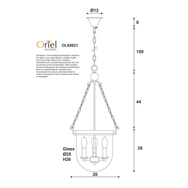 WESTON 3-LIGHT SINGLE BOWL PENDANT E14 OL65621BK