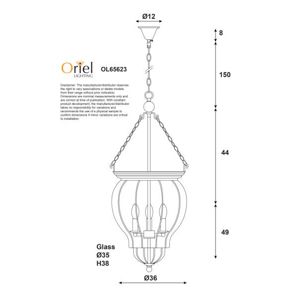 NEWHAM 3-LIGHT SINGLE GLASS PENDANT E14 OL65623BK