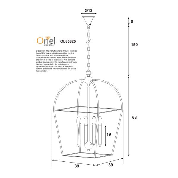 LANGDON 4-LIGHT CAGED PENDANT BLACK E14 OL65625BK