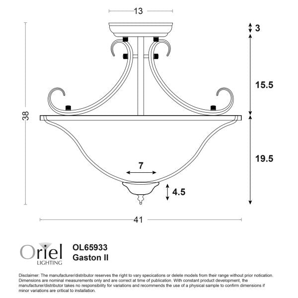 GASTON II 3LT SEMI-FLUSH FITTING BRONZE OL65933BZ