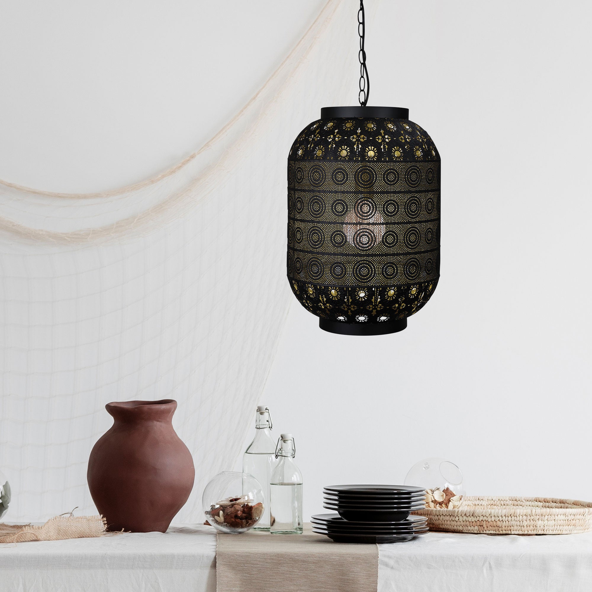 ALHAMBRA.35 Laser Cut Metal Pendant with Gold Inner - OL68832BK