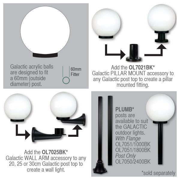GALACTIC 35cm OPAL ACRYLIC POST TOP