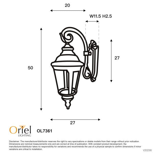 BRISTOL OUTDOOR WALL LIGHT DOWN BLACK - OL7361BK