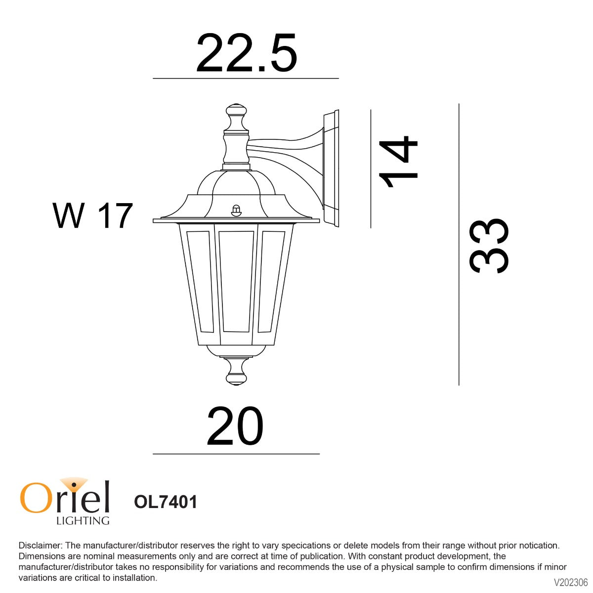 ASCOT OUTDOOR WALL LIGHT DOWN BLACK OL7401BK