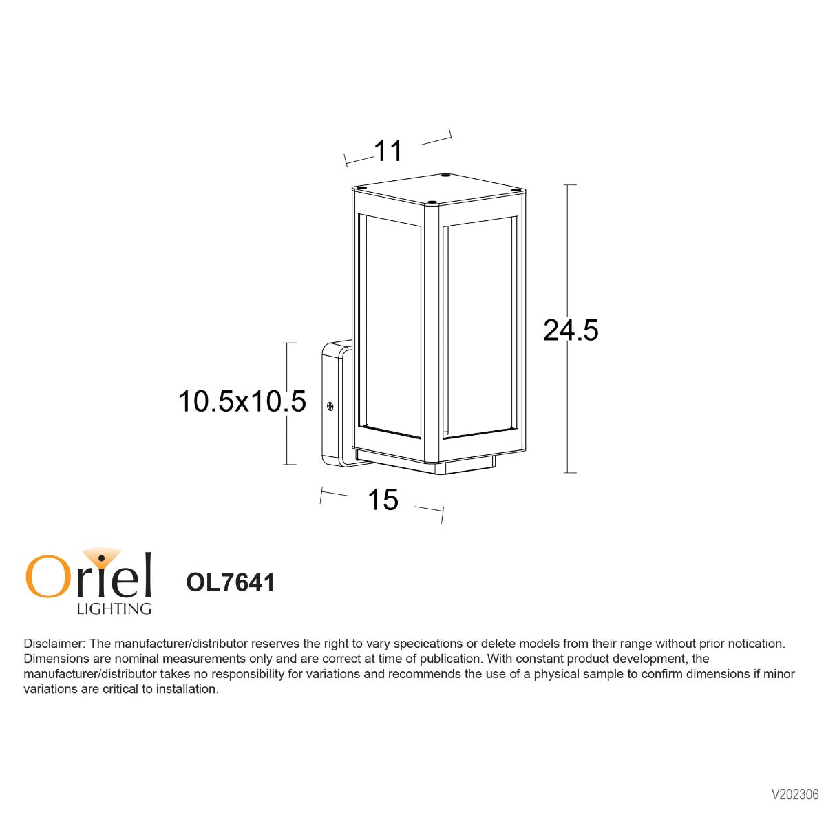 PORTICO OUTDOOR WALL LIGHT BLACK OL7641BK