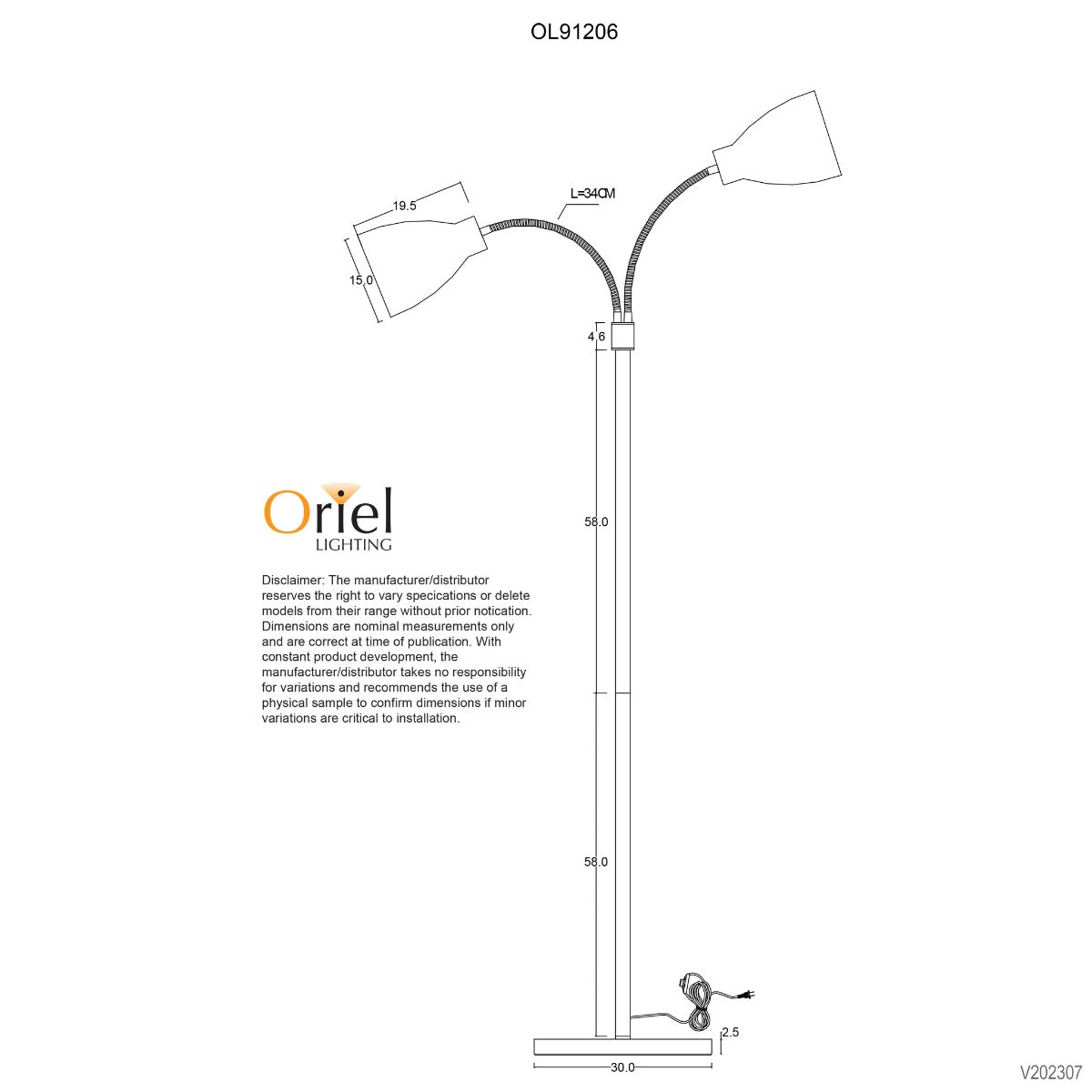 Retro 2 Light Flexible Neck Floor Lamp Gunmetal - OL91206GM