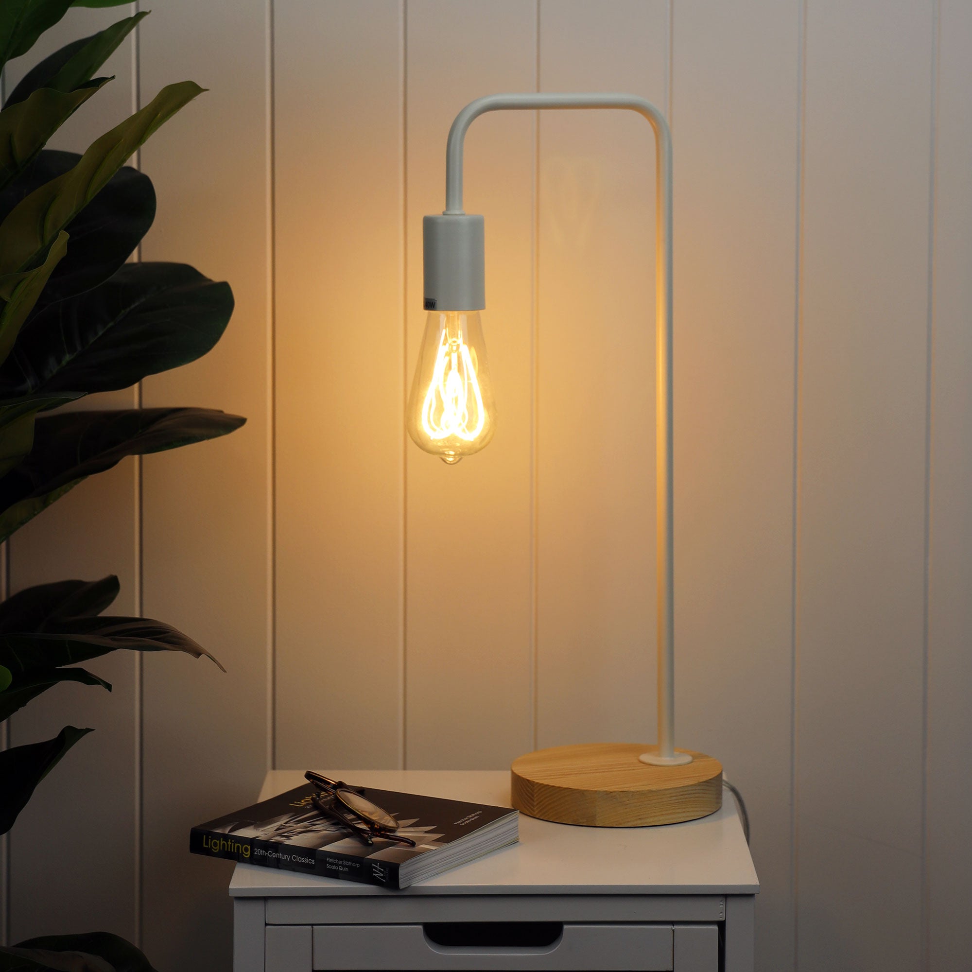 LANE White Scandi Table Lamp Timber and White - OL93131WH