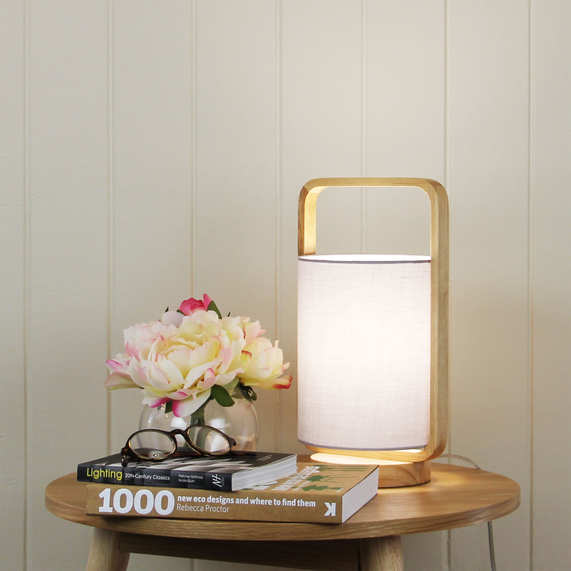 LUCIA TABLE LAMP WOOD / GREY SHADE - OL93611GY