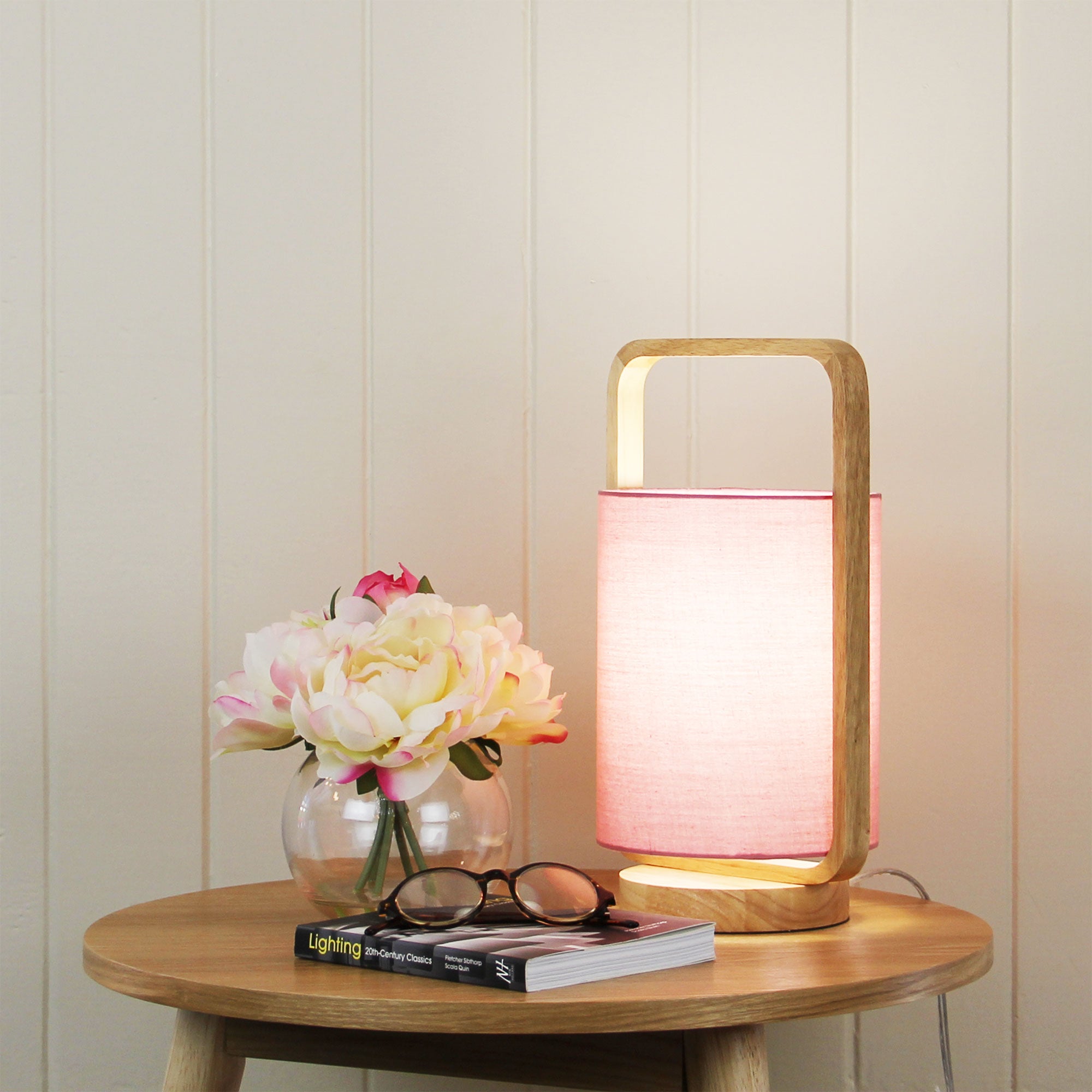 LUCIA TABLE LAMP WOOD / BLUSH SHADE - OL93611PK