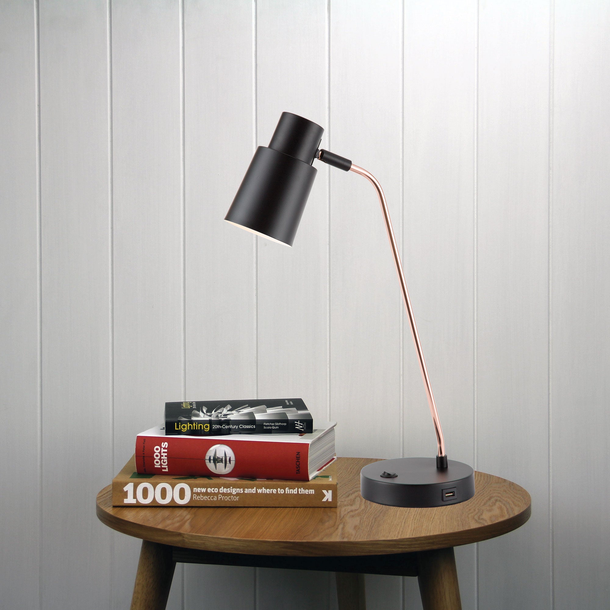 RIK DESK LAMP Black/Copper Table lamp with USB socket - OL93911CO